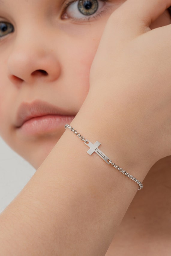 Custom Name Engraved Cross Bracelet Initial Cross Bracelet Custom