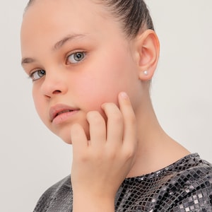 925 Silver Cute Pearl Earrings for kids 14K Solid Genuine Pearl Pushback Earrings Kids Pearl Studs image 4
