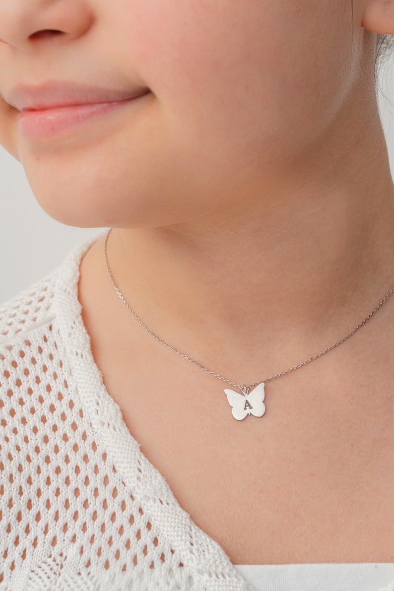 Custom Butterfly Initial Necklace 925 Sterling Silver Butterfly Pendant Little Girls' Cute Charm Necklace Birthday Gift image 5