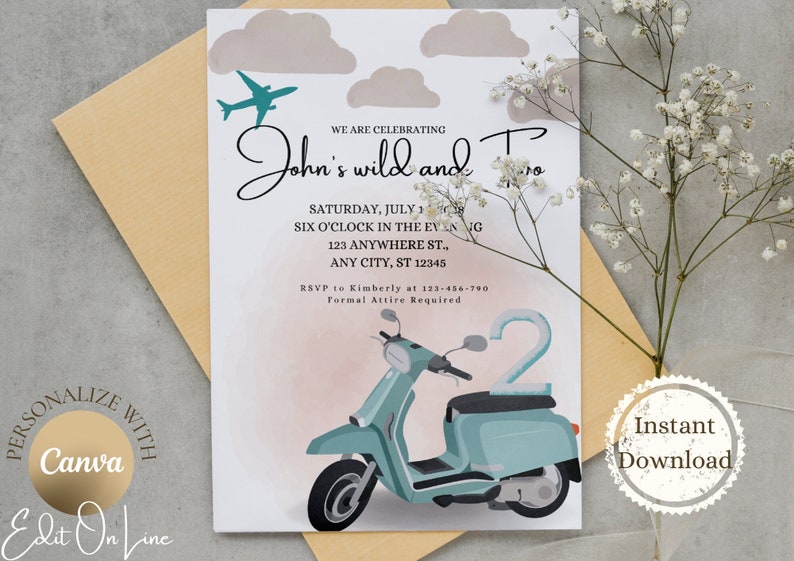 Editable Scooter Birthday Party Invitation Printable Scooter Etsy