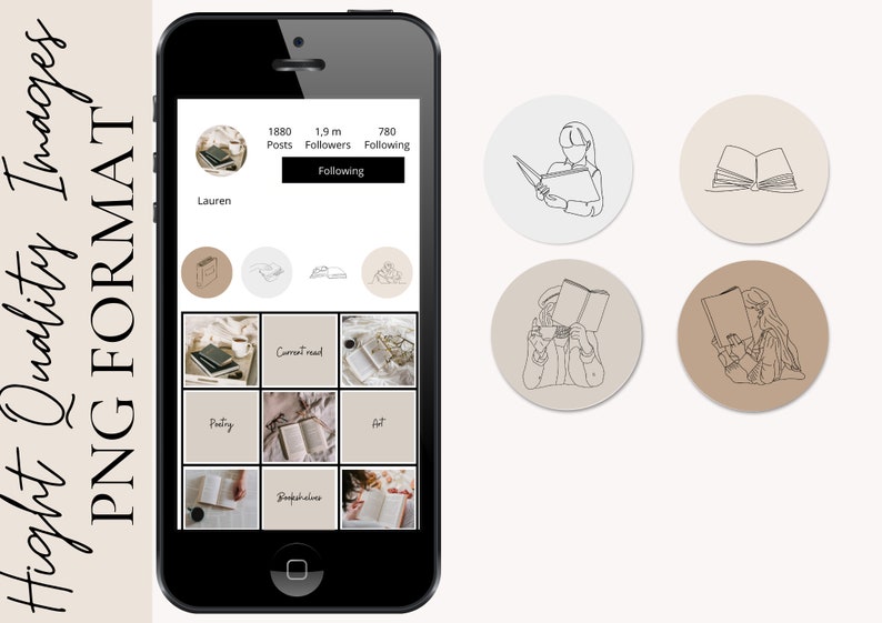 Books Instagram Highlight Covers 30 Books Line Art Etsy