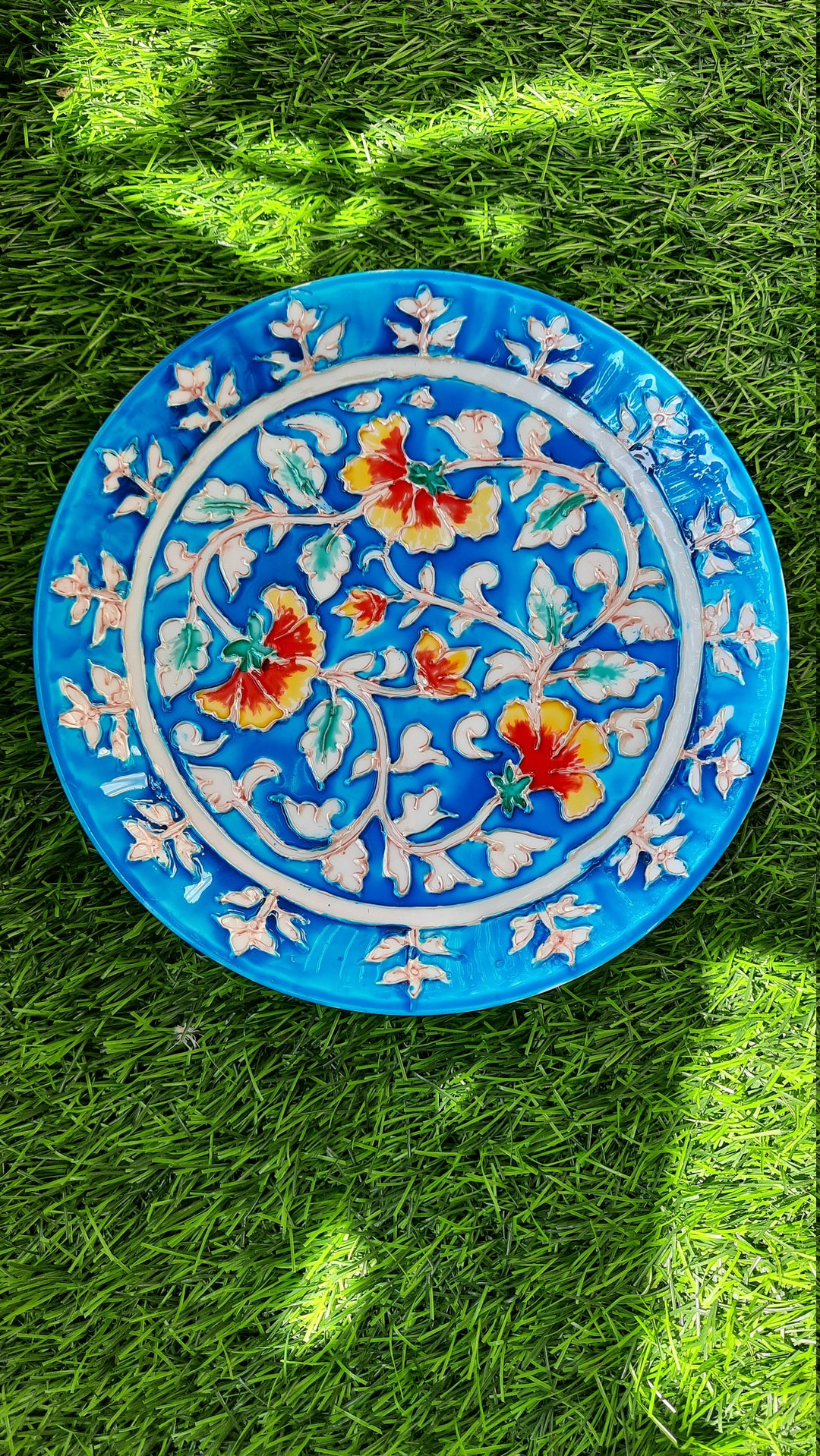 Hand Painted 8 Inches Blue Pottery Design Polypropylene Wall Etsy