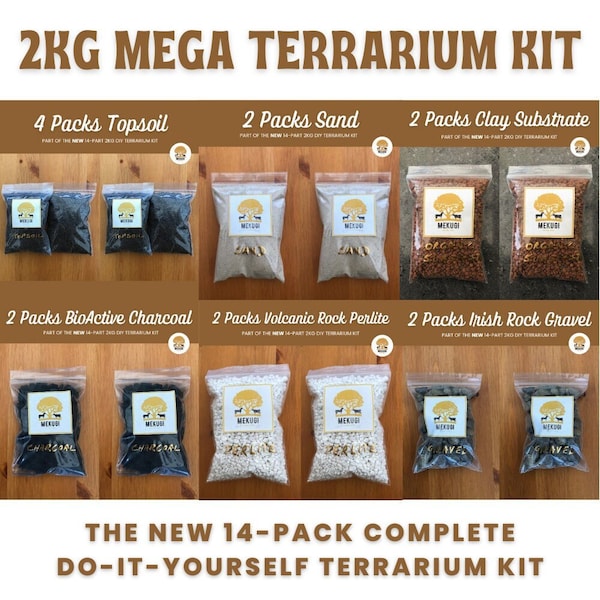 NEW 2KG Terrarium DIY Kit Essentials • Top Soil • Organic Substrate • Bio Charcoal • Irish Rock Gravel • Perlite • Sand • Terrarium Kit