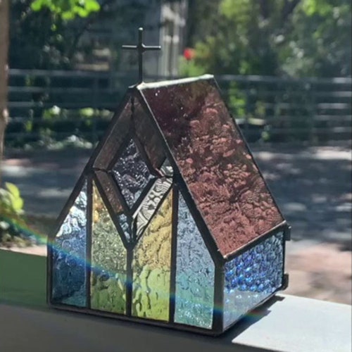 Handmade Glass Church Building Ornaments,European Style Storage shops Decoration,Ambience Gifts,Art Glass,Living Room Ornament,Electronic Candle