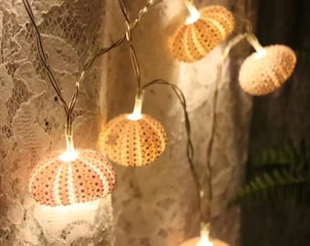 Handmade Pink Sea Urchin LED Light String | Natural Shell Light for Wedding | Beach Party Supplies