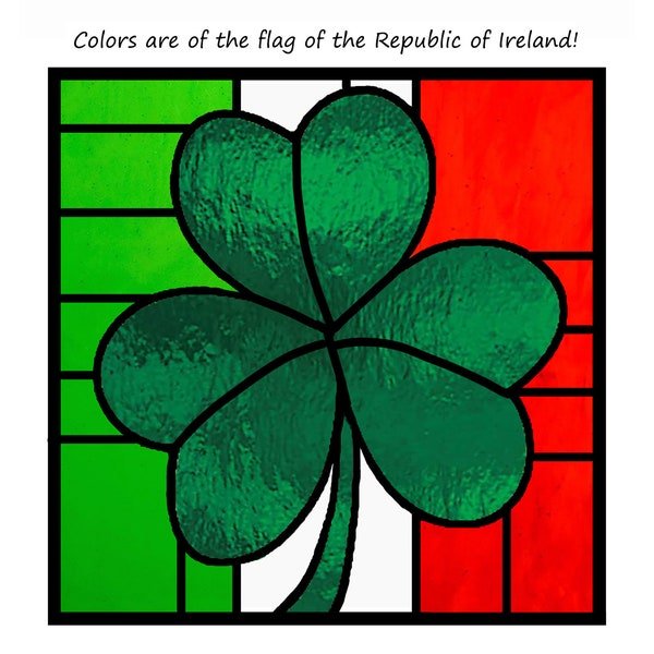 Patron de vitrail facile pour le drapeau irlandais - Patron de trèfle en verre - Patron PDF de vitrail d'Irlande - Patron de 35 x 35 cm