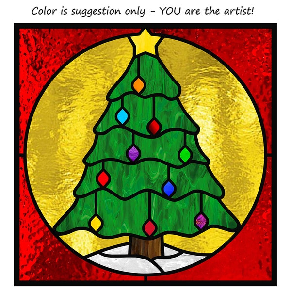 Christmas Tree pattern for stained glass, mosaics, quilting, needle felting, resin art, needlepoint... printable PDF files instant download.