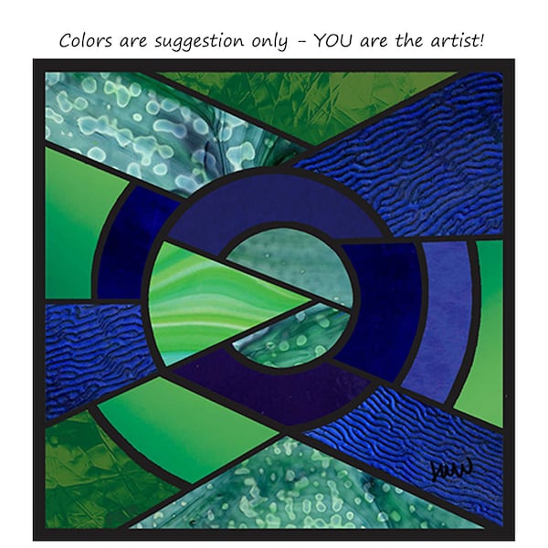 Easy pattern for modern abstract stained glass, mosaics, resin art, needlepoint, even quilting! Printable PDF files and instant download.