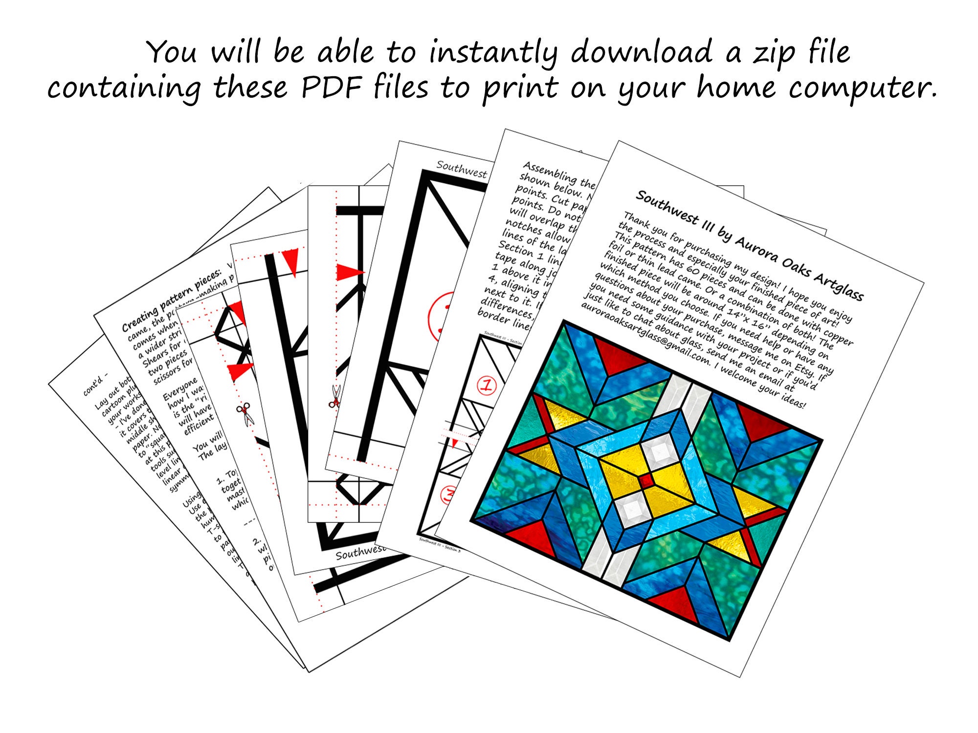 南西部のステンドグラスの模様：幾何学的なモザイクデザイン（PDF