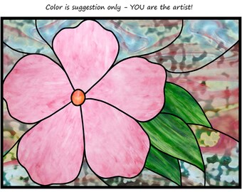 Vinca Blossom Stained Glass Pattern, Beginner Friendly (PDF Download)