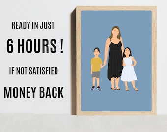 Mutter Tag Porträt benutzerdefinierte digitale Illustration vom Foto, minimalistisches Familienporträt, gesichtslose Kunst, personalisiertes Geschenk.
