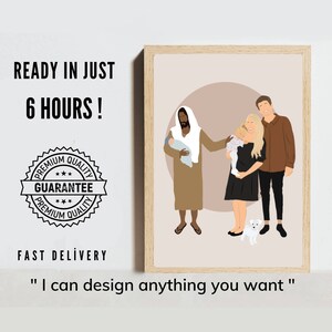 Mother's Day Portrait Custom Digital  illustration from photo,family Minimalist Portrait, Faceless Art, Personalized Gift.