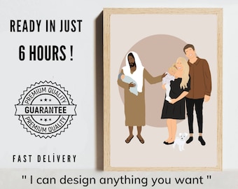 Muttertag Porträt benutzerdefinierte digitale Illustration vom Foto, minimalist Familie Porträt, gesichtslose Kunst, personalisiertes Geschenk.