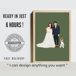 Faceless Wedding  Portrait, Combin Photo Memorial Custom Line, Minimal illustration, Faceless, minimal Wedding Portrait,