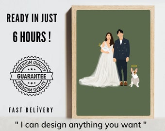Gesichtslose Hochzeitsporträt, Kombinierte Foto-Memorial-Custom-Line, Minimal-Darstellung, Gesichtslos, minimales Hochzeitsporträt,