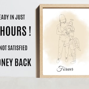 Faceless Memorial LineArt , Combin Photo Memorial Custom Line, Minimal, Faceless, Family Loss Illustrati, Halo, Memorial Keepsake
