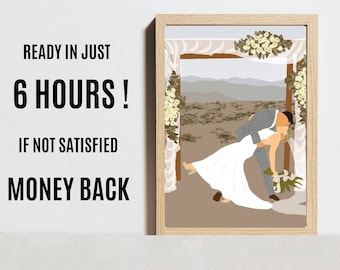 Gesichtsloses Portrait, Hochzeitsportrait Benutzerdefinierte Digitale Illustration vom Foto, Hochzeit Minimalist Portrait, personalisiertes Geschenk.