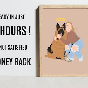 Pet Loss Memorial Portrait, Engelsflügel und Heiligenschein, Personalisiertes Gesichtloses Hundeportrait, Katzenportrait, Digitaldruck