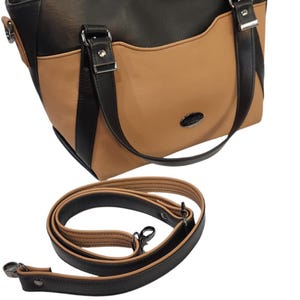 Bolso Hiraeth, elegante bolso bandolera, bolso de hombro, correa ajustable Vinilo negro y tostado oscuro, dos tonos
