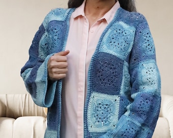 Granny Square Jacket, Hand Knit Boho Coat, Vintage Style Patchwork Jacket, Best Gift for Her, Ready to Ship!