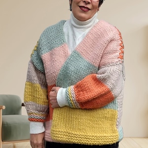 Hand Knit Alpaca Granny Square Jacket: Boho Patchwork Coat