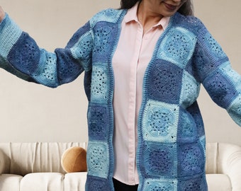 Patchwork Sweater, Cardigan with All Seasons Cotton Granny Squares, Vintage Style Patchwork Cardigan, Best Gift for Her, Ready to Ship!