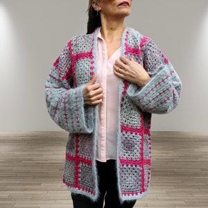 Hand Knit Granny Square Jacket: Boho Patchwork Crochet Coat