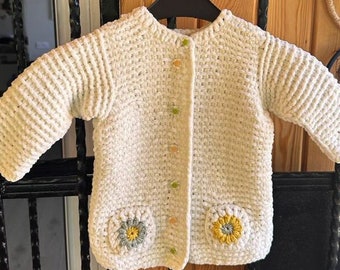 Precious Hand Knit Baby Sweater – Crochet Details - All Seasons Soft Cotton/Micro polyester - Available for Custom Order