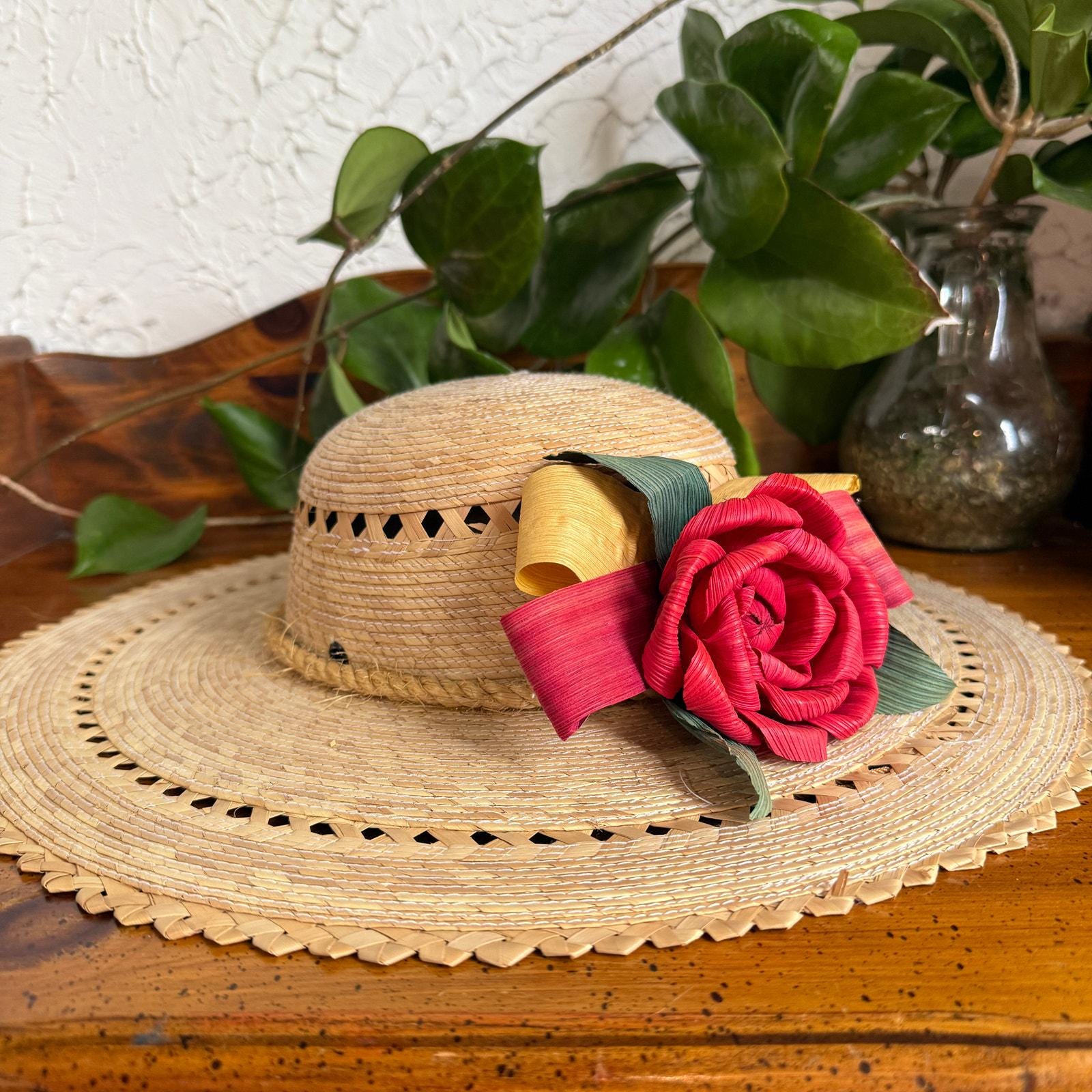 Cottagecore Vintage Straw Boater Sun Hat Tan Raffia Earthy RomanticFloral Prairie Straw Hat - Etsy main image 2