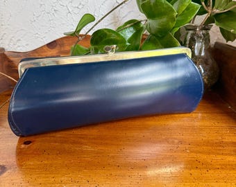 Vintage Navy Blue Frame Clutch Purse | 1960s Kiss Lock Handbag | Mid Century Evening Bag | Retro Cocktail Purse | Mod Navy Blue Clutch