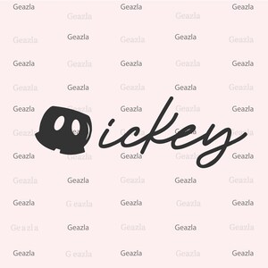 以下が含まれることがあります： 幽霊の白黒イラスト。隣に「icky」という単語が筆記体で書かれている。