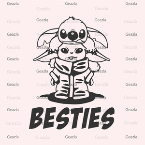 Besties Svg, Yoda i Stitch Svg, Plik Svg dla Cricut, Cięcie winylowe, Wydruki cyfrowe, Do druku, Spersonalizowany Svg, Png, Eps, Jpg, Projekt koszulki