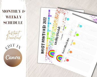 Editable Monthly Planner Schedule, Monthly Planner Schedule, Monthly Planner, Weekly Schedule, Planner Weekly Printable, Homeschool Planner