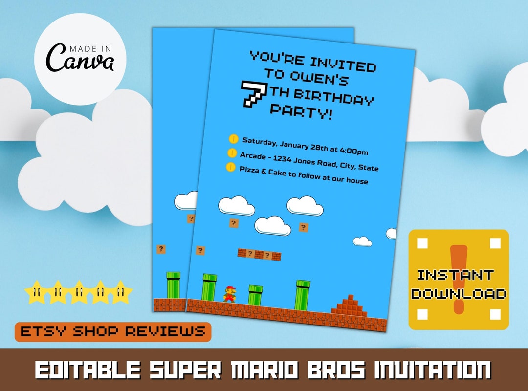 Super Mario Invite Template Mario Invite Digital Download Mario