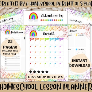 Rainbow Homeschool Planner Printable: Attendance, Grading Logs (Digital Download)