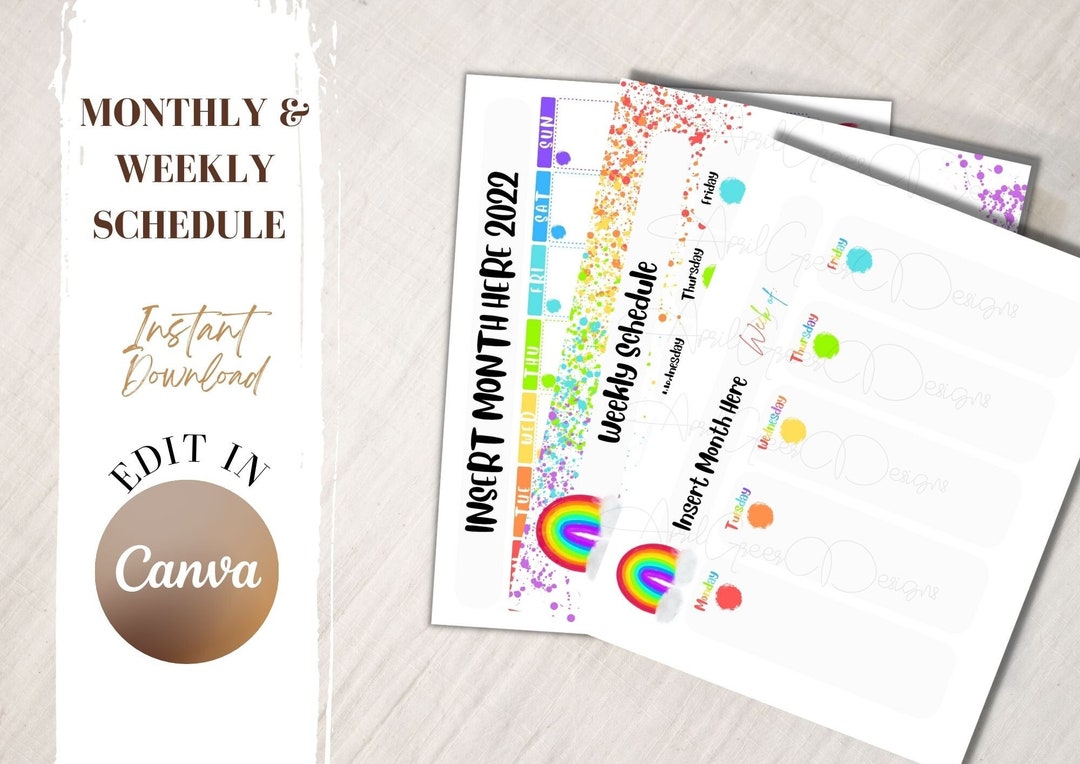 Editable Rainbow Theme Monthly Lesson Planner, Undated Weekly Planner ...