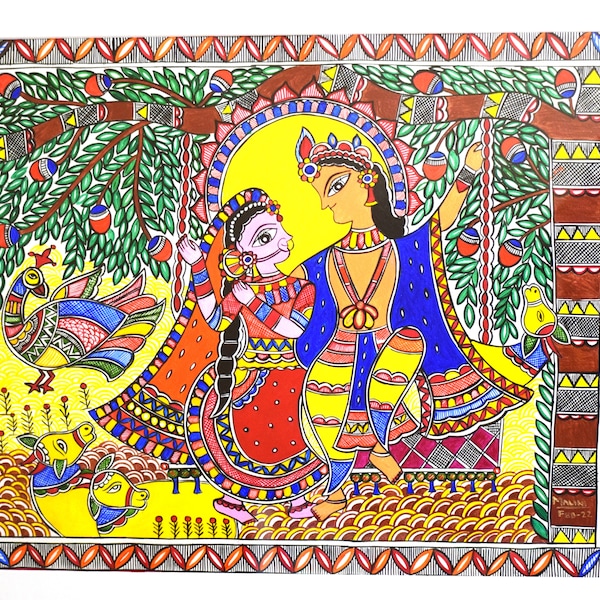 Radha Krishna  Madhubani painting - Digital copy