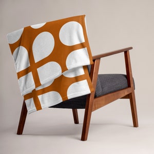Geometric Retro Orange and White Throw Blanket 50" x 60"