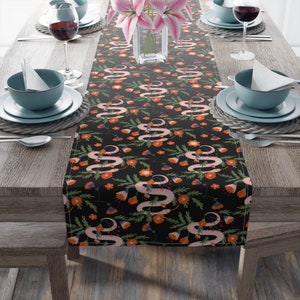 Snakes and Flowers Table Runner, Floral Table Runner, Table Setting, Moody Dining Room, Moody Snake Table Runner, Cotton Twill or Polyester