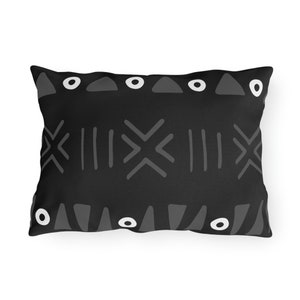 Tribal Pattern Gray/Black/White, Lumbar Outdoor Pillow, Polyester, 20&quot;x14&quot;