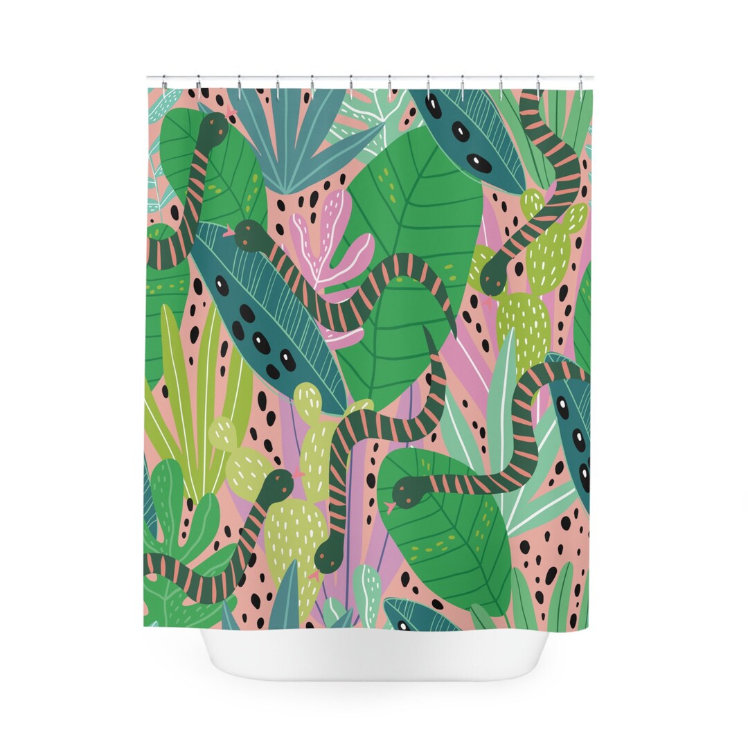 Colorful Tropical Snakes, Shower Curtain, Botanical Shower Curtain, 100