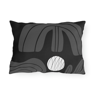 Abstract Shapes, Gray/Black/White, Lumbar Outdoor Pillow, Polyester, 20&quot;x14&quot;