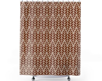 Burnt Orange and Beige Fall Shower Curtain, Thanksgiving Shower Curtain Brown and Tan Botanical Print, 100% Polyester Shower Curtain