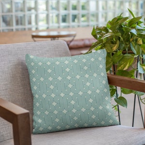 Emerald Green Geometric Pattern Throw Pillow, Art Deco, Mid-Century Modern, MCM, Decorative Pillow 22&quot;x22&quot;