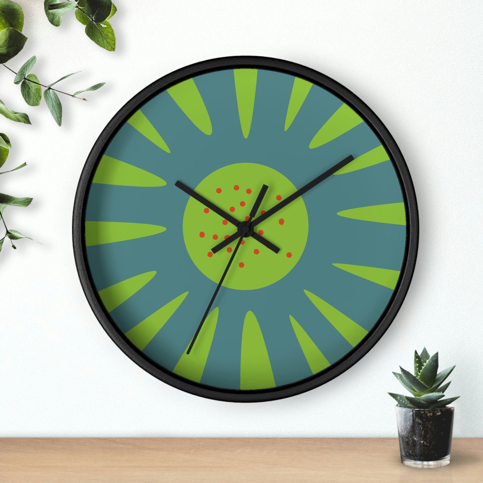 Retro Abstract Blue and Green Wall Clock, MCM Wall Clock, Funky Wall ...
