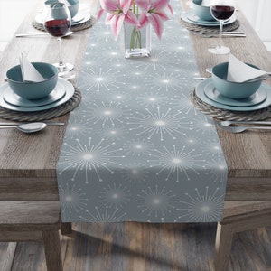 Snowflake on Blue Table Runner, Holiday Table Runner, Christmas Table Runner, Cotton or Poly, 16"x72" or 16"x90"