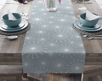 Snowflake on Blue Table Runner, Holiday Table Runner, Christmas Table Runner, Cotton or Poly, 16"x72" or 16"x90"