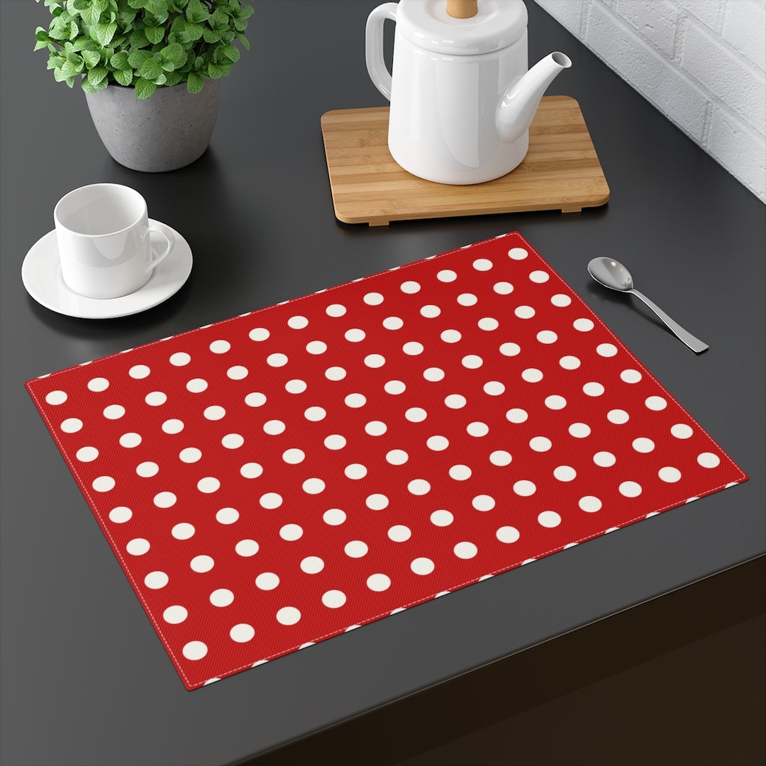 Bright Red Placemat With White Polka Dots, Holiday Placemat, Whimsical