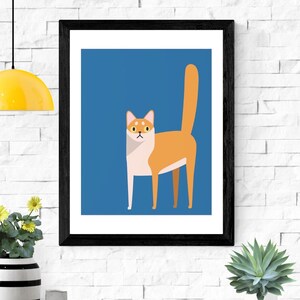 The Scaredy Cat, Orange and White Cat on Blue Poster, Wall Art, Wall Art Print, Vertical Orientation, 11&quot;x14&quot;