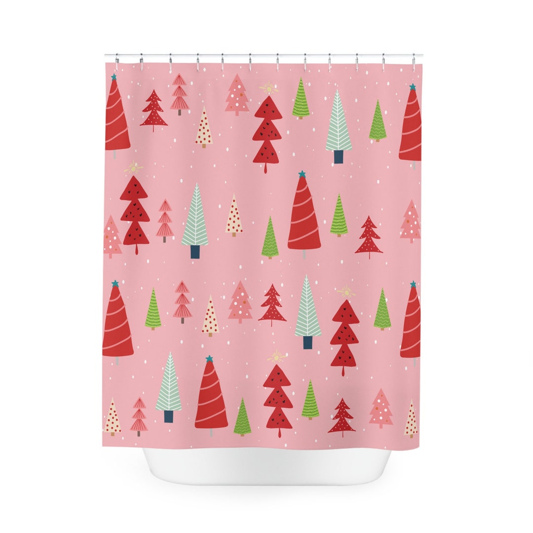 Pink Whimsical Christmas Tree Shower Curtain Girly Etsy